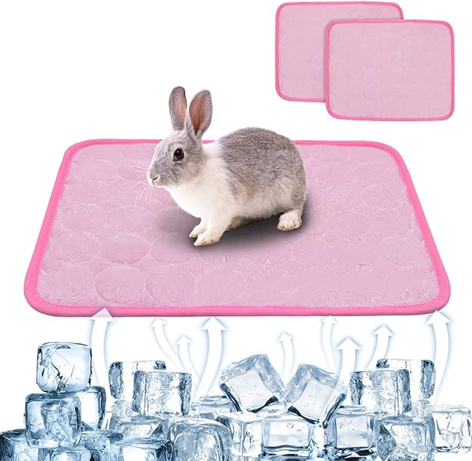 Hilihali 2PCS Rabbit Cooling Mat for Bunny, Summer Cool Bed for Kitten, Guinea Pig, Hamster, Small Animals,Pink