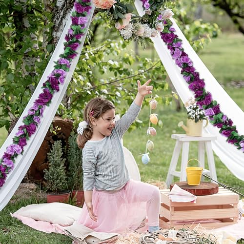 KHOYIME 9 Pack 72 FT Artificial Flower Garland, Fake Purple Roses Vines Silk Flowers Faux Plastic Outdoor Hanging Floral I...