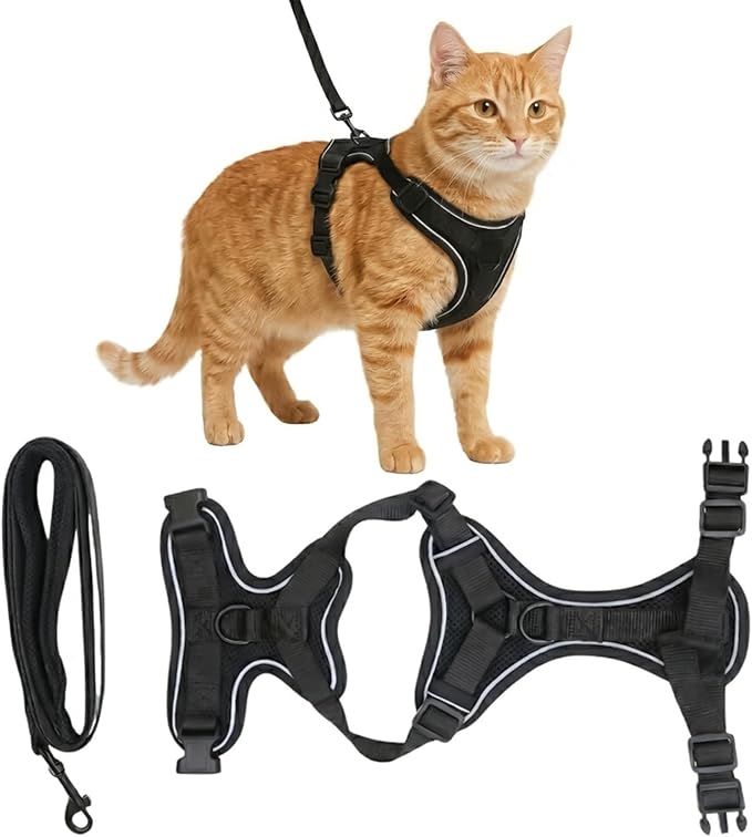 AdoPet No-Pull Cat Harness and Leash Set for Small Cats – Adjustable Reflective Soft Padded Pet Vest for Walking & Trainin...