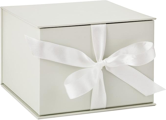 Hallmark Medium Gift Box with Lid and Shredded Paper Fill (Grey White 7 inch Box) for Weddings, Bridal Showers, Graduation...