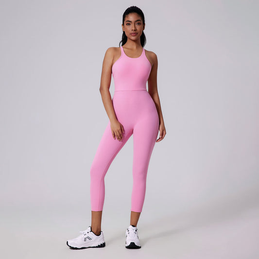 Female Bare Haired V-Back Yoga Jumpsuit With Beautiful Back