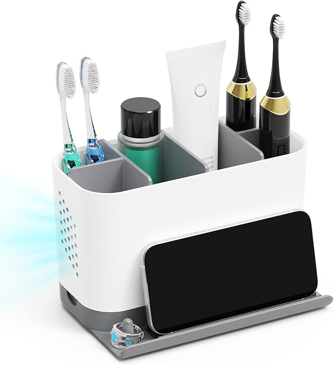 Toothbrush Holders for Bathrooms, Adjustable 6 Slots Electric Toothbrush and Toothpaste Holder, Cord-Friendly Detachable B...