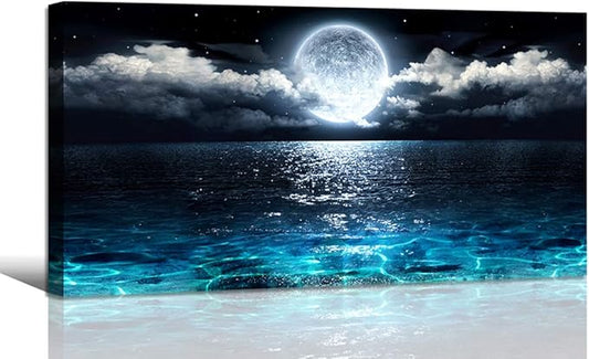 Wall Art Moon Sea Ocean Landscape Picture Canvas Wall Art Print Paintings Modern Artwork for Living Room Wall Decor and Ho...