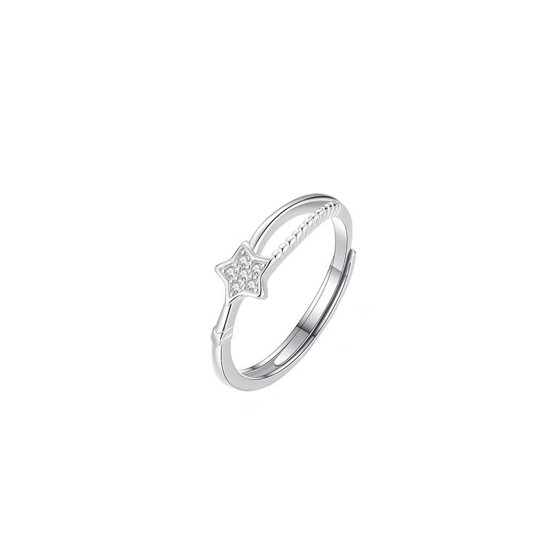 1pc 999 Sterling Silver Zircon Star Open Ring, Sweet & Minimalist Style, Perfect For Daily, Dating & Gifting, Ideal Valentine's Gift