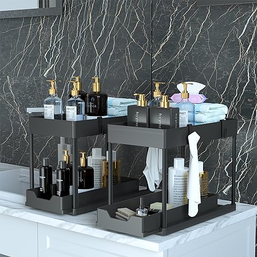 DEKAVA Under Sink Organizer 2 Pack, Bathroom Cabinet Organizer, 2 Tier Sliding Cabinet Basket Organizer Drawer, Multi-Purp...