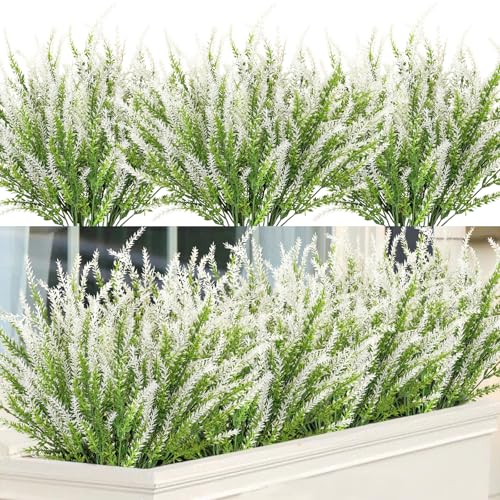 Ouddy Decor 12 Bundles Artificial Lavender Fake Flowers Faux Plastic Plants for Home Wedding Kitchen Garden Patio Window B...