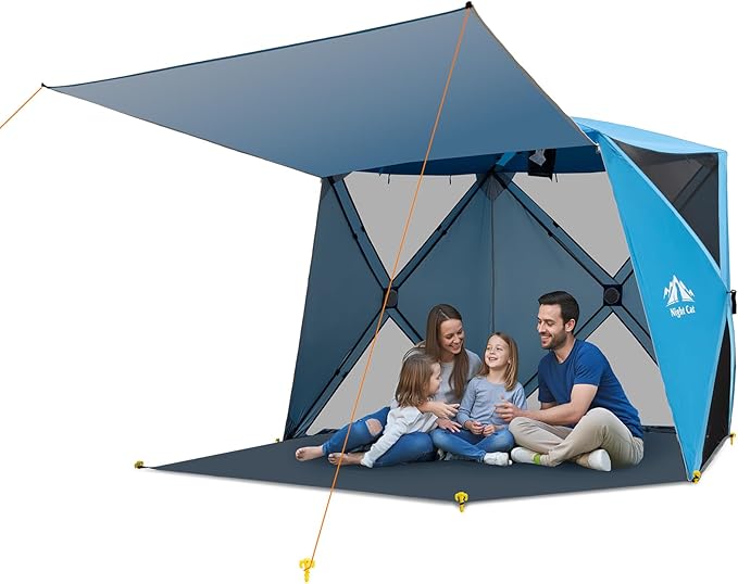 Night Cat Pop-up Beach Tent: 3 4 Persons Beach Shelter with Canopy and Footprint, UPF 50+ UV Protection Backyard Camping O...