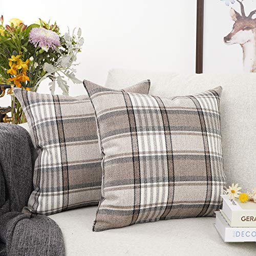 YOUR SMILE Retro Farmhouse Outdoor Buffalo Tartan Chequer Plaid Cotton Linen Decorative Throw Pillow Case Cushion Cover Pi...