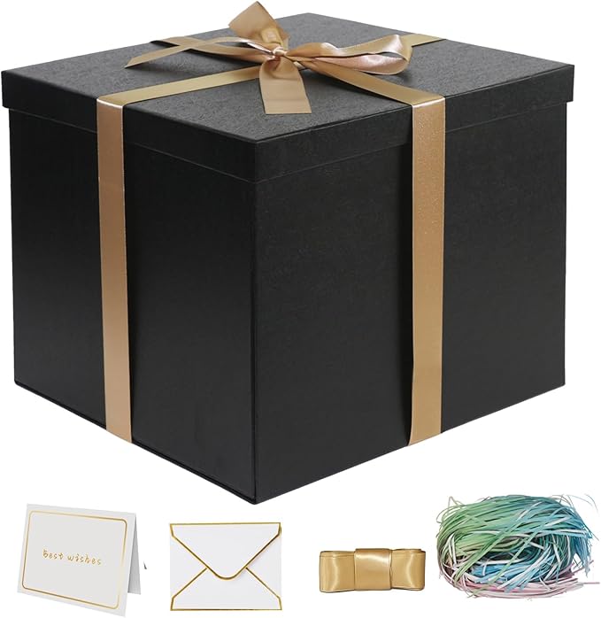 YINUOYOUJIA Large Gift Box 12x12x10 Inches,Black Gift Boxes for Presents,Birthday Box,for Packaging,Valentine's Day,Mothe...