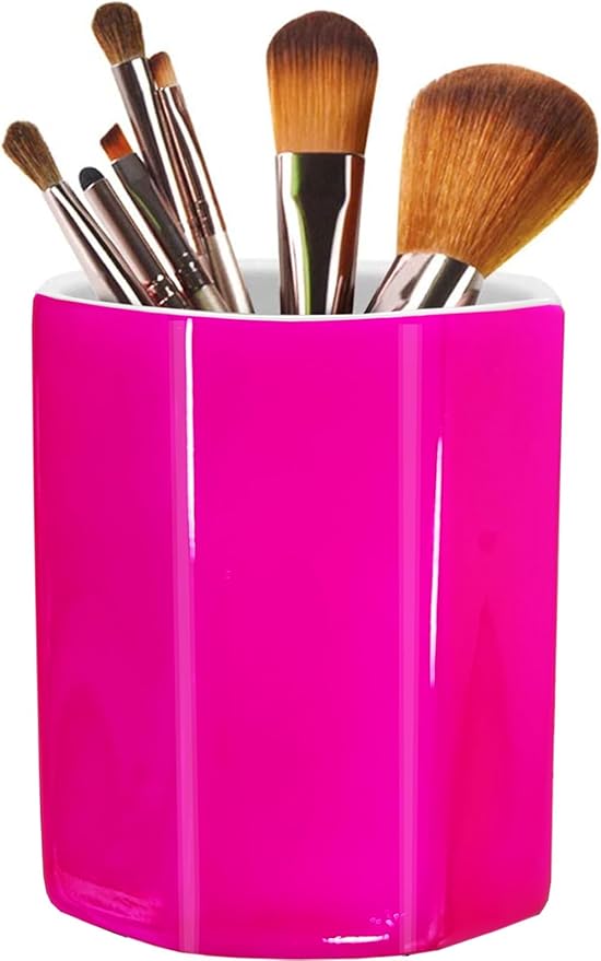 LEAZUL Pen Holder, Makeup Brush Holder Ceramic Shiny Gold Spring Floral Pattern Pencil Cup for Girls Kids Women Durable St...