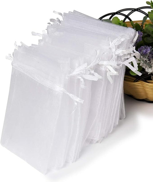 Hopttreely White Sheer Organza Gift Bags, 4x4.72 Pouches Candy Jewelry Wedding Party Mother's Day Favor Present Bags Wrapp...