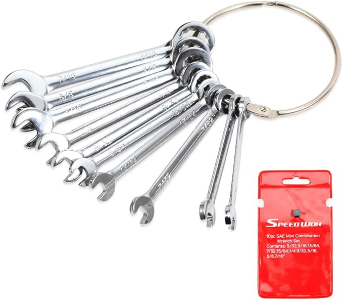 SPEEDWOX Mini SAE Ignition Wrench Set 10 Pcs 5/32"-7/16" Standard Small Wrench Set Combination Wrenches Open and Box End S...