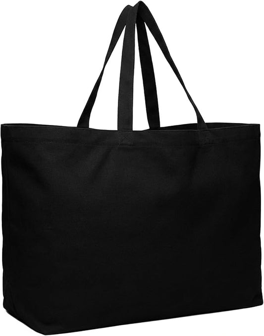 BasicList Extra Large Canvas Tote Bag - Big Reusable Grocery Shopping Heavy Duty Foldable