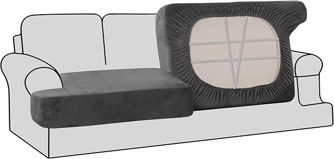H.VERSAILTEX Stretch Velvet 2 Piece T Cushion Sofa Slipcovers - Individually Fitting Cushion Covers for 2 Cushion Couch - ...