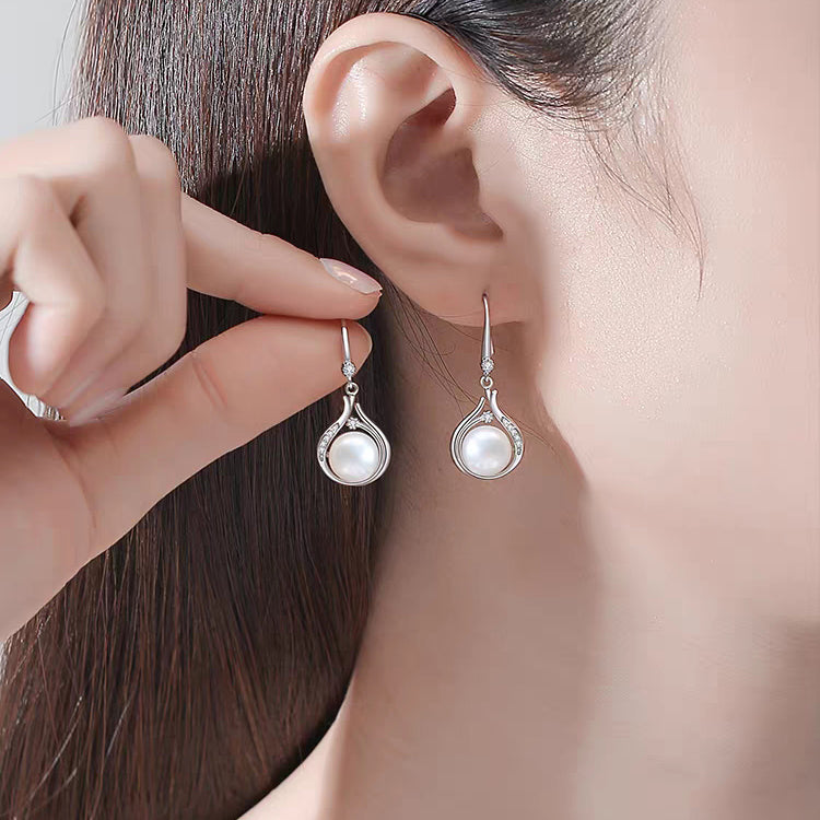 1 Pair 999 Sterling Silver Zircon Flame-shaped Pearl Drop Earrings, Elegant & Slimming, Perfect For Daily, Party & Dating, Ideal Valentine's Gift