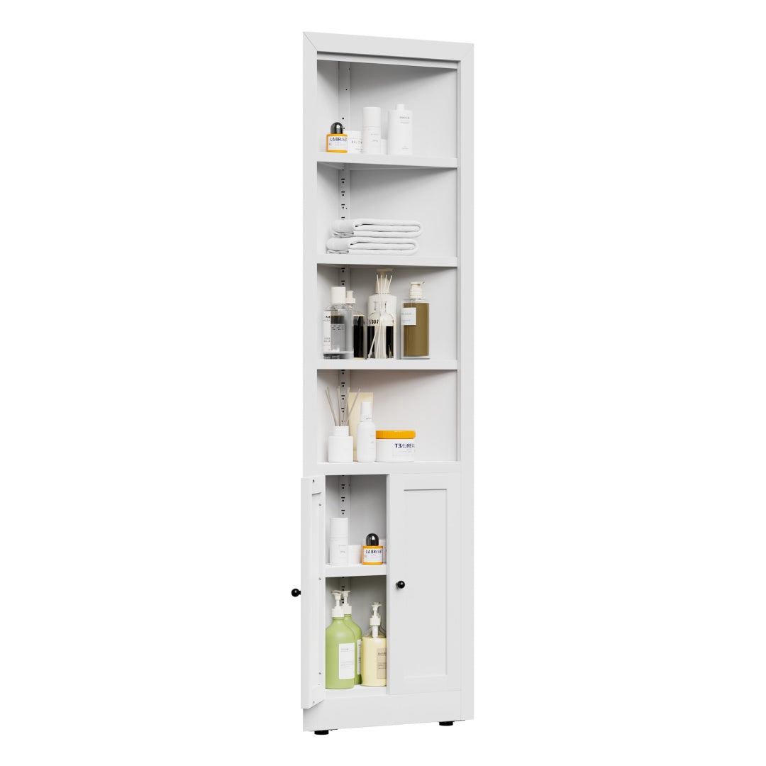 71in Tall Corner Storage Cabinet With 2 Doors, 5-Tier Metal Cabinet With Adjustable Shelves, Freestanding Kitchen Storage For Pantry, Living Room, Bathroom, Laundry Room, Space Saving Furniture, White