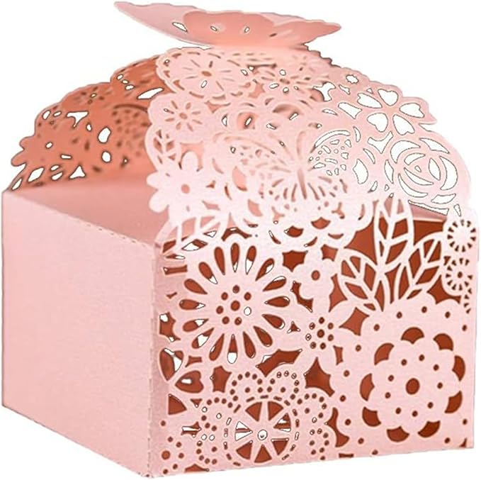 KAZIPA 50pcs Laser Cut Butterfly Favor Boxes, 2.6" x 2.6" x 1.6" Floral Gift Box for Bridal Shower Anniversary Wedding Par...