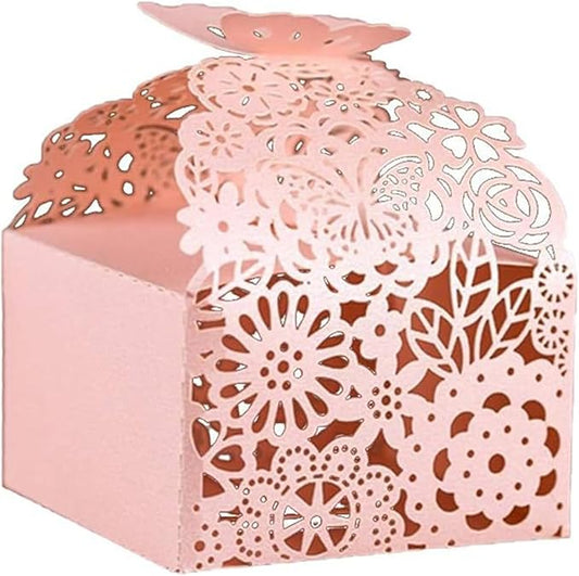 KAZIPA 50pcs Laser Cut Butterfly Favor Boxes, 2.6" x 2.6" x 1.6" Floral Gift Box for Bridal Shower Anniversary Wedding Par...