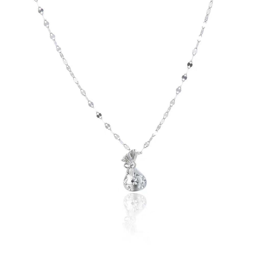 1pcs 999 Sterling Silver Hollow Cutout Lucky Money Bag Necklace, Elegant Delicate Style, Ideal For Birthday Gifts