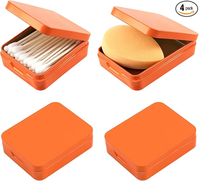 NEETUE 4PCS Portable Travel Cotton Pad Holder & Small Makeup Sponge Storage Box, Bathroom Vanity Canisters Organizer for F...