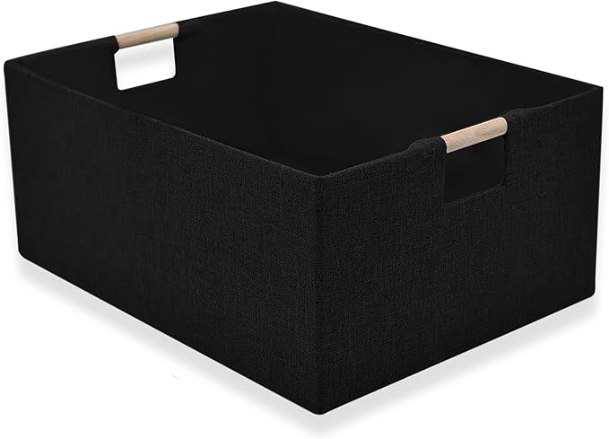 xianshengle Fabric Storage Basket for Shelves, Collapsible Storage Bins with wood Handles, Rectangle Closet Baskets, Wardr...