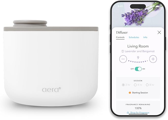 AERA Mini Waterless Plug-in Essential Oil Diffuser for Rooms 100–400 Sq Ft – Smart Aromatherapy Machine with App & Alexa C...