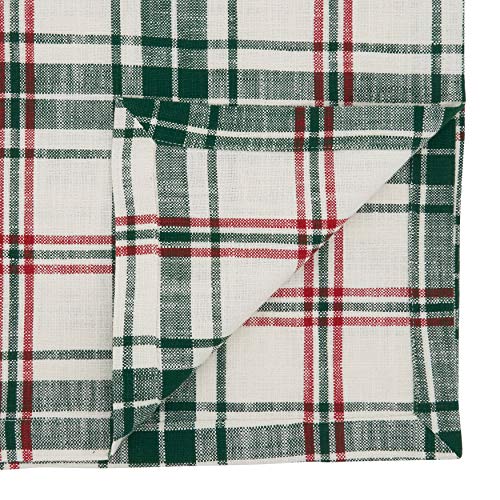 SARO LIFESTYLE Mamie Collection Plaid Design Table Runner, 14" x 72", White/Green