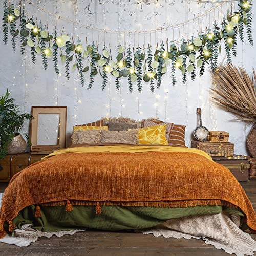 Juexica Artificial Hanging Eucalyptus Wall Decor Boho Bedroom Wall Decor with LED String Light for Home Office Farmhouse N...