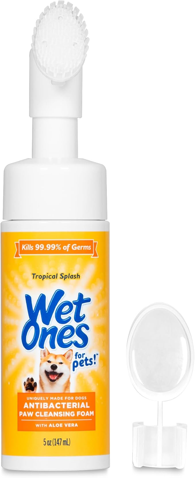 Wet Ones for Pets Antibacterial Dog Paw Cleaner with Built-in Scrubber Brush, Tropical Splash Scent - Foaming Cleanser for...