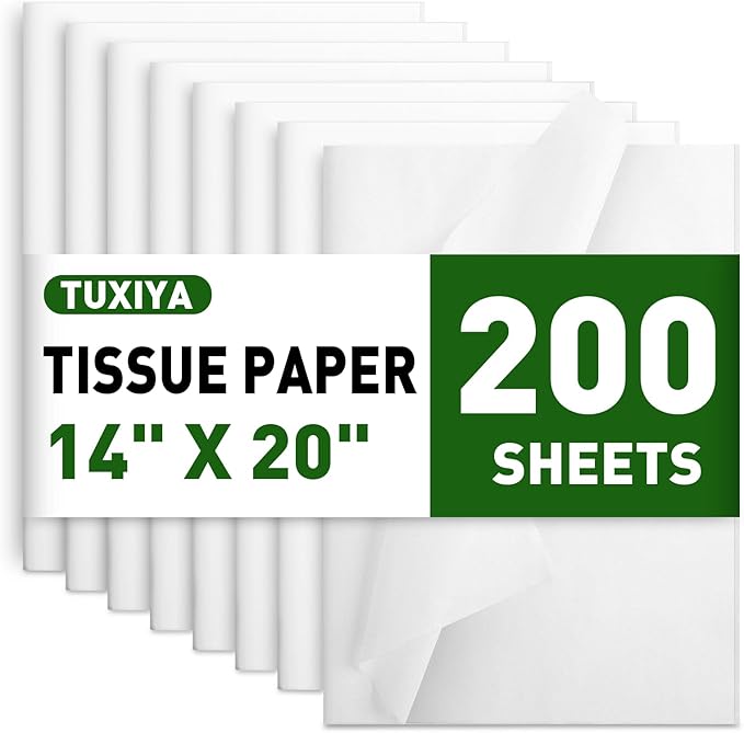 200 Sheets White Tissue Paper, 14" X 20" Tissue Papers Bulk for Christmas Wedding Birthday Showers Valentine's Day Flower ...