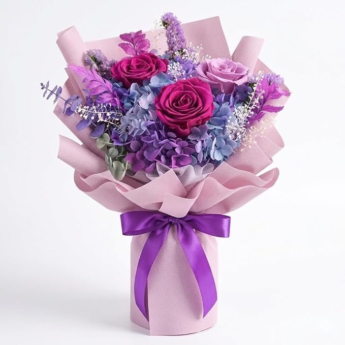 Preserved Flowers Bouquet, Flowers for Delivery,Handmade Purple Rose Bouquets Lasting 3-5 Years, Luxury Gift Box,Birthday ...