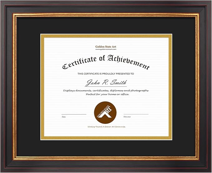 Golden State Art, 11x14 Black Gold & Burgundy Color Document Frame for 8x10 Diploma/Certificate/Picture, Includes Double M...