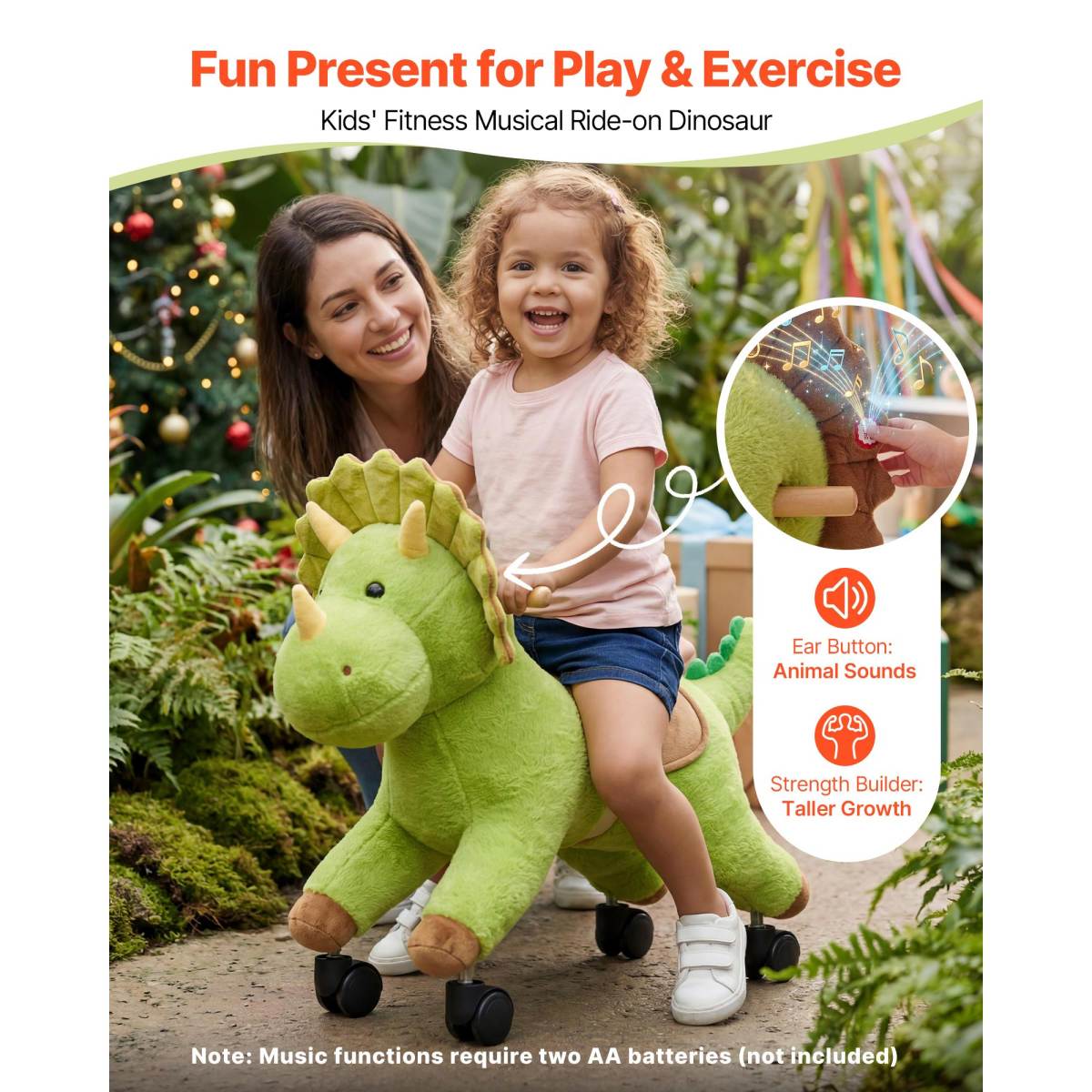Ride On Horse, Riding Dinosaur Toys For Kids, Features Lifelike Dinosaur Roars, No Battery Required, 360-Degree Flexible Smooth Wheels, Soft Seat, 88 Lbs Max Load Capacity For Toddlers Ages 3