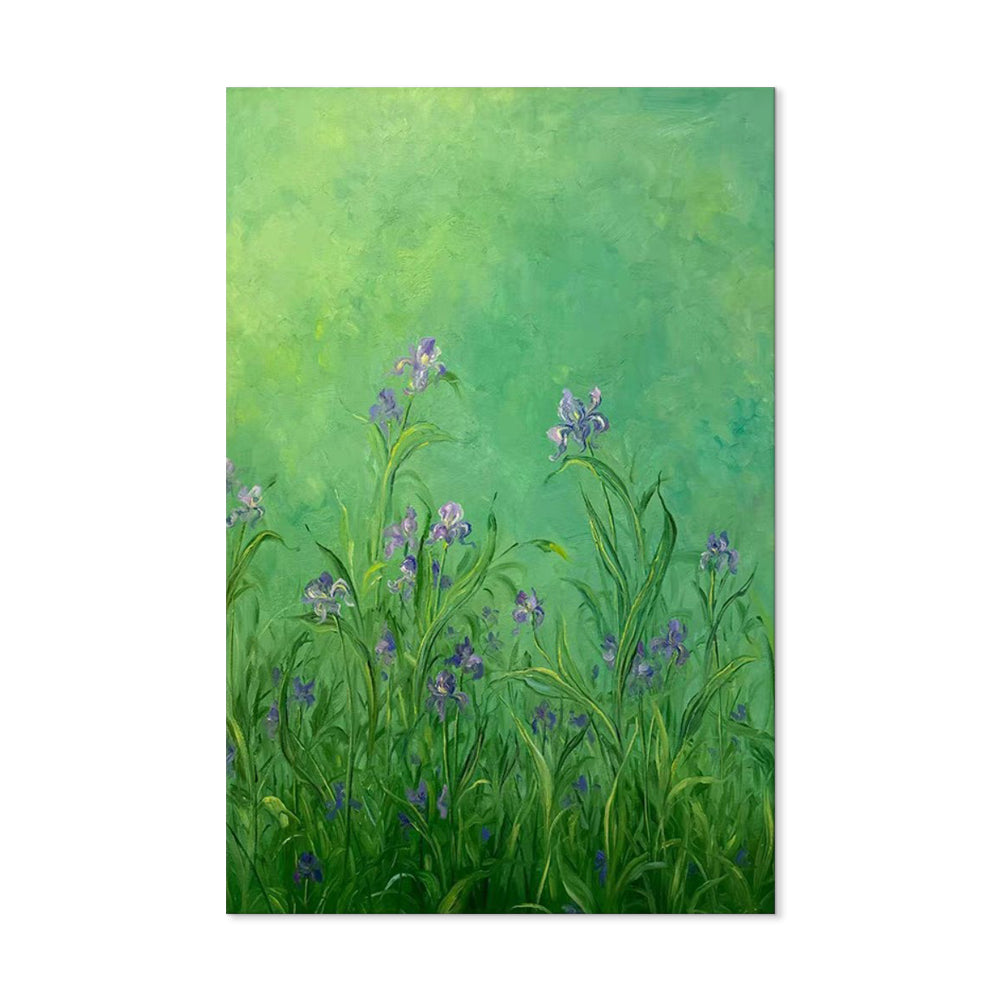 Handmade Abstract Frameless Artwork Canvas Oil Paintings Modern Fresh And Light Green Iris Flower Decorative Dining Room Decor Rolled Frameless Unstretched Painting