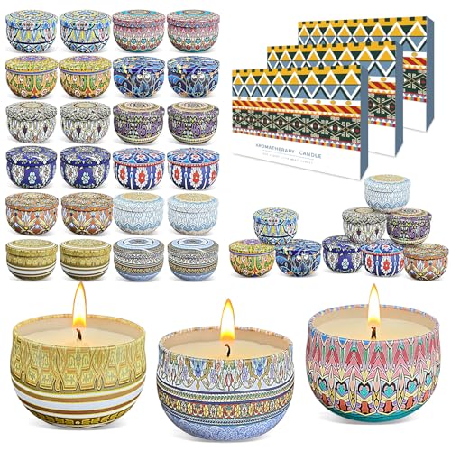 36 Pack Scented Candles Set for Home, Relaxing Stress Relief, Aromatherapy, Russian Patterns - Natural Soy Wax and Fragran...