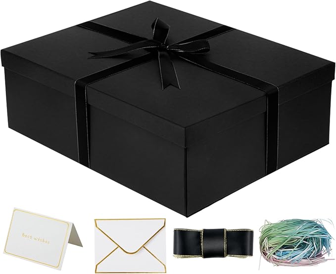 YINUOYOUJIA Large Gift Box 16.5x13x5.5 inches,Black Gift Boxes with Lids for Presents,Birthday,Valentine's Day,Mother's Da...