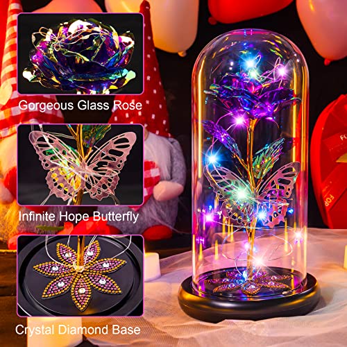 Mothers Day Flowers Gifts for Mom Women Birthday Gift Galaxy Glass Rose Forever Eternal Crystal Flowers Rose in Glass Dome...