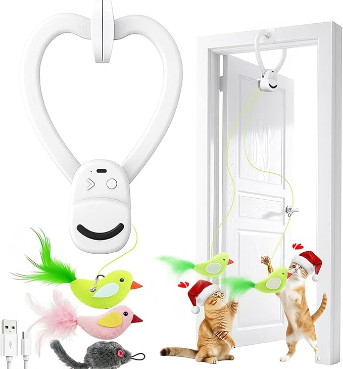 Interactive Cat Toys for Indoor Cats: Automatic Flying Bird Feather Wand Chase Exercise Enrichment Stimulation, USB Rechar...
