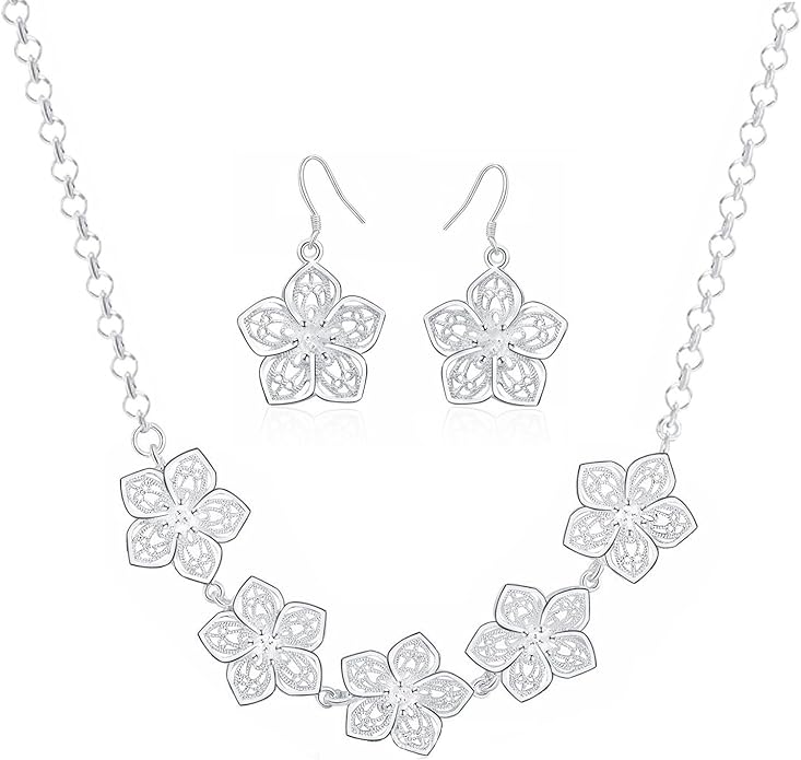 3 Circles Silver Hoop Earrings and Necklace Set for Women - 925 Plated Hypoallergenic Small Hoops