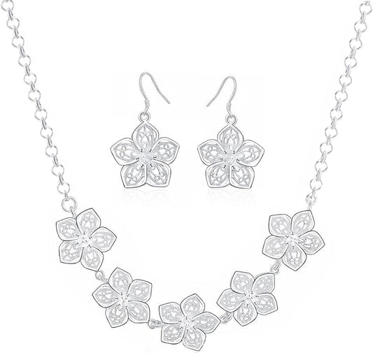 3 Circles Silver Hoop Earrings and Necklace Set for Women - 925 Plated Hypoallergenic Small Hoops
