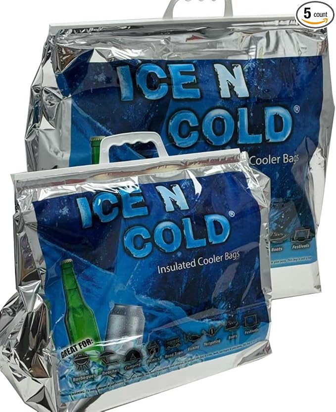 ICE N COLD Insulated Cooler Bag - X-Large 40 lbs Capacity (Pack of 5) | Lightweight, Soft, Collapsible | Ideal for Groceri...