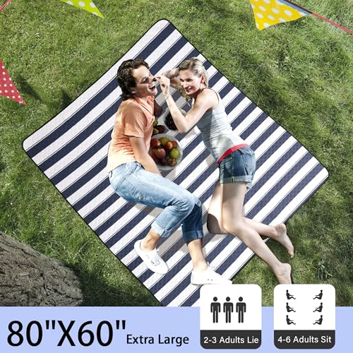 HX&OD Outdoor Picnic Blanket Extra Large, 80”x60” Waterproof Picnic Mat Foldable Camping Blanket Portable with Carry Strap...