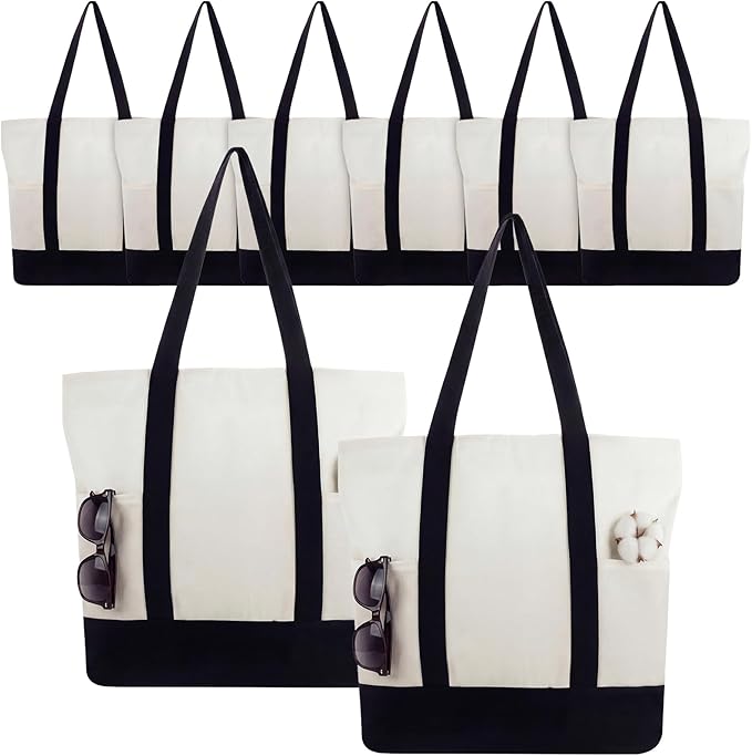 Capoda 8 Pieces 13 x 11 Canvas Tote Bags with 2 Pocket, Bulk Zipper Totes Reusable Blank Sublimation Bags for Shopping Gro...