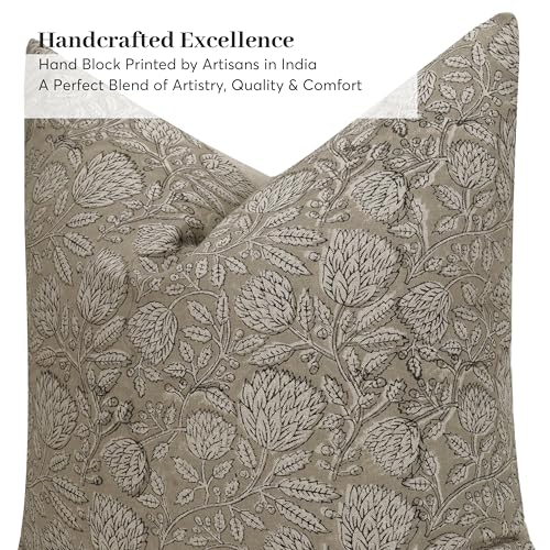 Handmade Block Print 100% Thick Cotton 20 x 20 inch Throw Pillow Cushion Cover with Zipper - Pillowcase for Bedroom, livin...