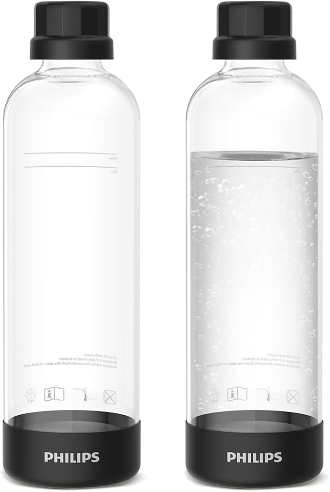 Philips Carbonating Bottles ADD910BKOQ/37, 1L Twin Pack Reusable PET Water Bottles Compatible Sparkling Water Maker, 2 Pac...