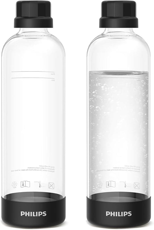 Philips Carbonating Bottles ADD910BKOQ/37, 1L Twin Pack Reusable PET Water Bottles Compatible Sparkling Water Maker, 2 Pac...