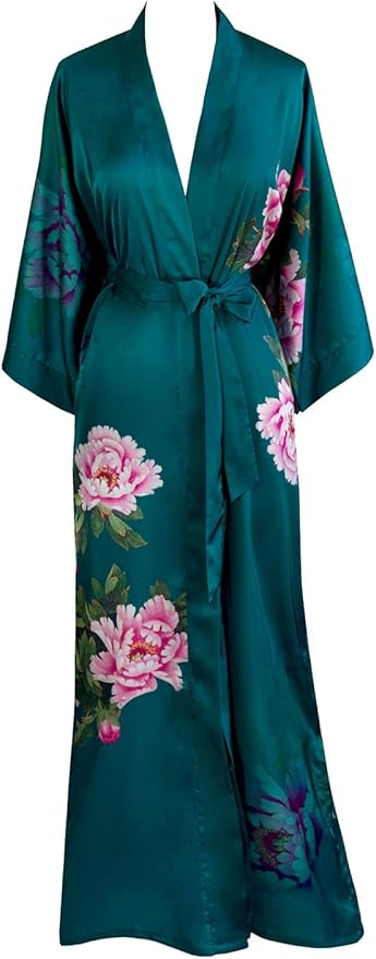 OLDSHANGHAI Luxury Kimono Robe for Women | Long Floral Robe | Original Design | Removable Waist Tie Closure