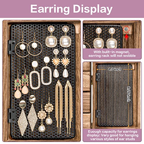 Meangood Jewelry Box Wood for Women, 5-Layer Large Organizer Box with Mirror & 4 Drawers for Rings, Earrings, Necklaces, V...