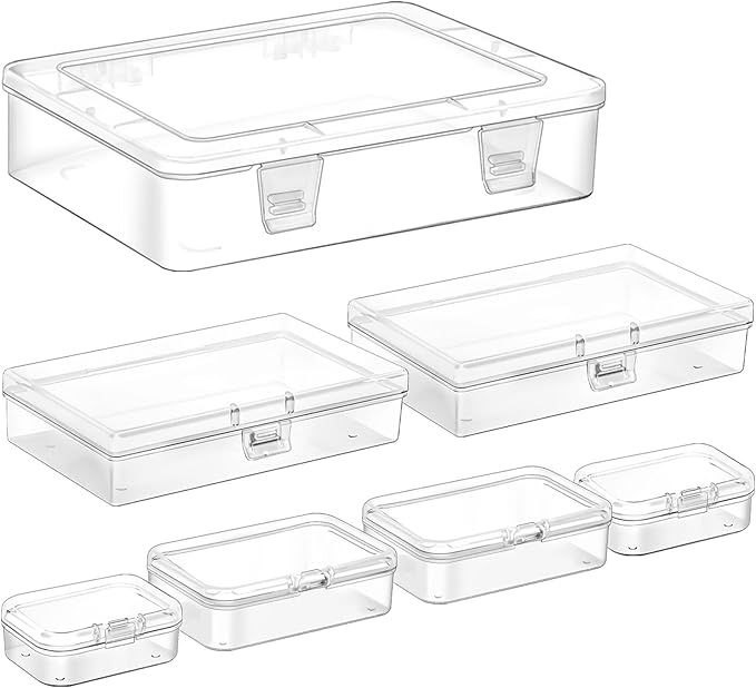 Jutieuo 7 Pack Mixed Sizes Rectangular Mini Plastic Containers Clear Plastic Storage Boxes with Hinged Lids Empty Beads Or...