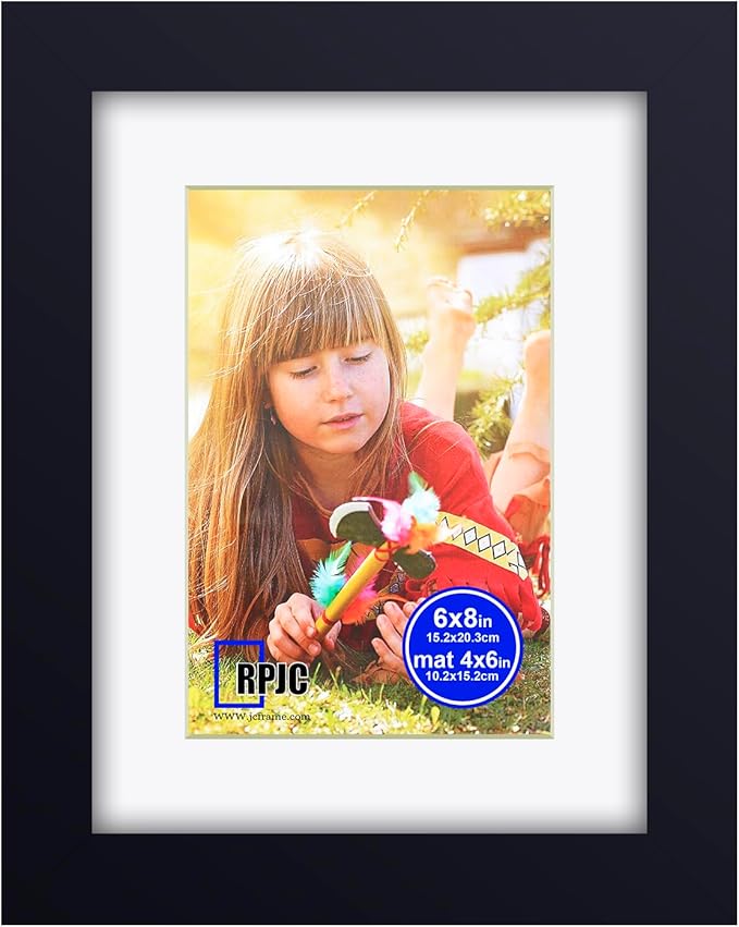 RPJC 6x8 inch Picture Frame Made of Solid Wood and High Definition Glass Display Pictures 4x6 with Mat or 6x8 Without Mat ...